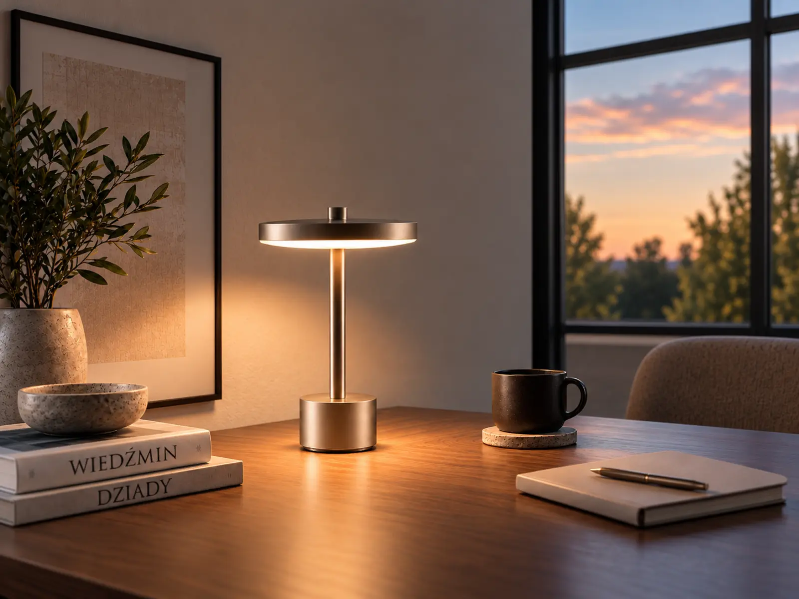 Lampa NOVA 01 we wnętrzu wieczorem